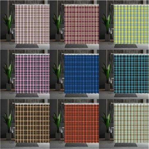 Shower Curtain Minimalist Colorful Lattice Waterproof Polyester Fabric Curtains Ready Bathroom Decoration
