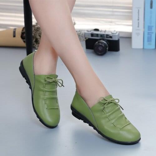Women Shoes 2021 New Arrival Spring lace-up Pleated Pu Leather Flats Shoes Woman Rubber Party Female Shoes Tenis Feminino