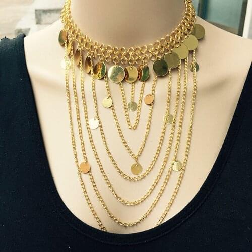 Women Simple present Alloy Bohemian national wind exaggerated personality Choker sequins Statement necklaces pendants