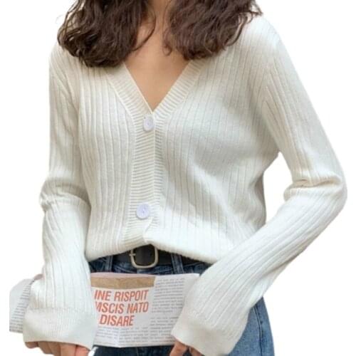 Autumn winter women Sexy CROP TOP V neck Button Up cardigan korean sweater Femme jersey Knitted short sweaters clothes