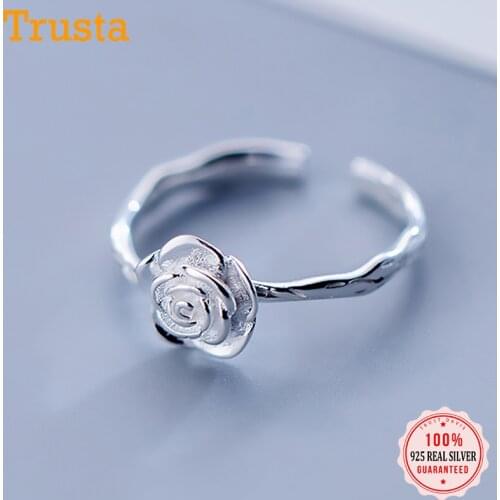 Trustdavis 100% 925 Sterling Silver Fashion Romantic Pretty Rose Flower Opening Ring For Women Wedding Party Ring Jewelry DA19