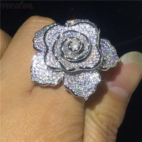 Vecalon Big Flower Promise ring AAAAA Cz Charming Engagement wedding band rings For women Bridal Finger Jewelry