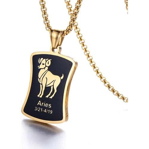 Zodiac Sign Aries Leo Pendant Necklaces For Men And Women Gold Color Stainless Steel 12 Constellations Jewelry Gift Dropshipping
