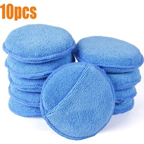 10 Pcs 5 Inch Car Waxing Polishing Paint Care Buff Pads Microfiber Wax Applicator Sponge Pads With Finger Pocket