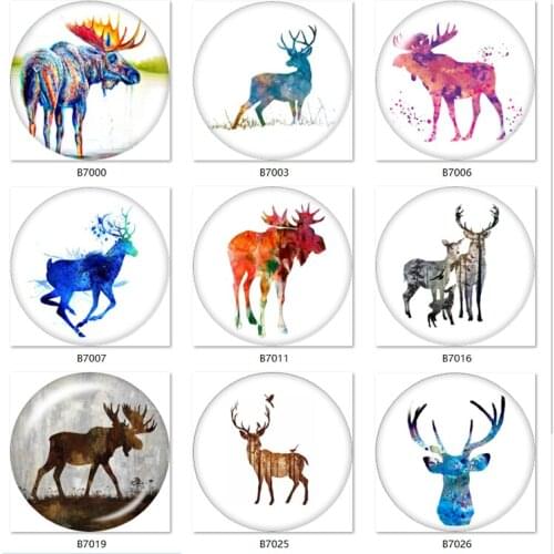 10pcs mixed moose deer head watercolor 12mm/18mm/20mm/25mm Round photo glass cabochon demo flat back Making findings B7000