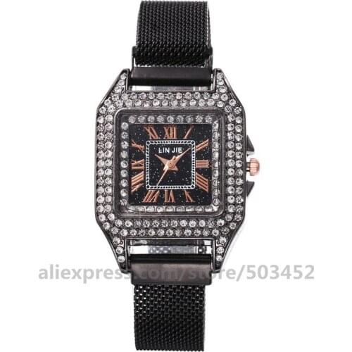 100pcs/lot Square Case Gypsophila Diamond Watches PU Belt Factory Price Women Watches Lovely Student Roman Numerals Reloj