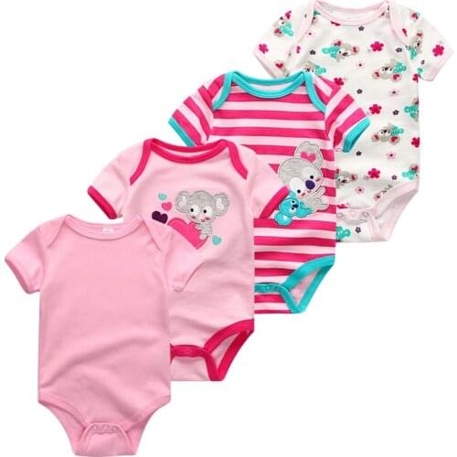 2019 4PCS/Lot Baby Boy Clothes Unicorn Cotton Newborn Short Sleeve Bodysuit Baby Girl Clothes Cartoon Unisex Ropa bebe