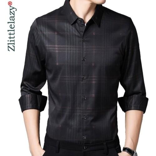 2020 Brand Long Sleeve Men Social Shirt Spring Streetwear Casual Plaid Shirts Dress Mens Slim Regular Fit Clothes Fashions 0054