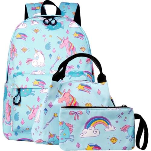 3pcs/set Children School Bags for Girls Backpack Fashion Unicorn Backpack Print Kids School Backpack Shoulder Bags High Capacity