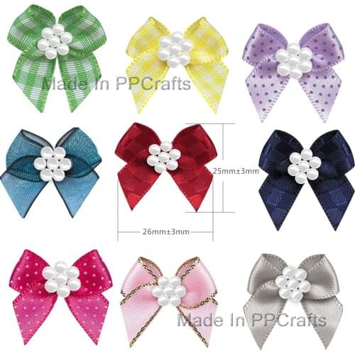 7 Beads 25X26MM Satin/Grosgrain/Gingham Ribbon Hand-Tied Bowknot Bow For Cloth Hairbow DIY Crafts 200pcs