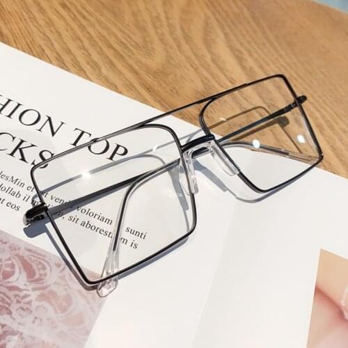 Anti-blue light Double beam square clear glasses for women fashion alloy oversized computer goggle eyeglasses men gold shades