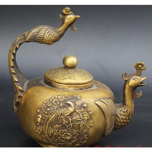 Antique QingDynasty copper pot,Peony blossom kettle, Hand-painted crafts,Decoration,collection &Adornment,Free shipping