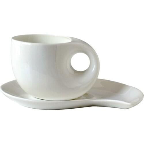 White ceramic coffee cup and saucer set Plain white bone china, thin novelty cups, creative water drop designed for office