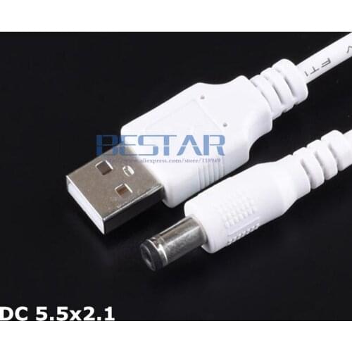 White USB To 5.5*2.1mm /DC 5521 5.5x2.1mm 5.5 mm x 2.1 mm 5.5mm/2.1mm Jack Plug DC Power charging charge Adapter Cable 1M 3FT