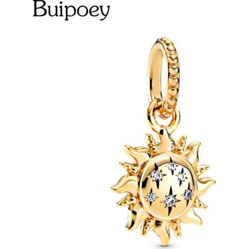 Buipoey New 1pcs Golden Shining Sun Charms Fit Brands Bracelets Accessories Pendant For Original Women Men Necklace Jewelry