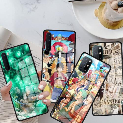 Tempered Glass Fitted Phone Case for Oneplus 8T 7Pro 8Pro 9Pro 8 Nord 5G 9 7 7T Pro 1+ Capa Cover Bag Anime One Piece Zoro Luffy