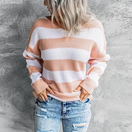 Chifirena Winter Long Sleeve Women Sweater Loose Kawaii Clothes Jumper Pullover Oversized Knitted Striped Pink Sweaters Ladies