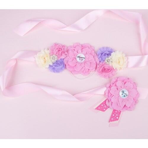 Floral Pearl Rhinestone Pregnant Sash Props Baby shower Maternity Dress Decoration father-to-be Badge