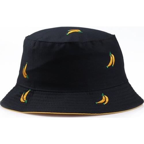 Double Side Bucket Hats Embroidered Banana Basin Hat Male Hipster Students Joker Sunshade Hat Outdoor Couple Fisherman Hat