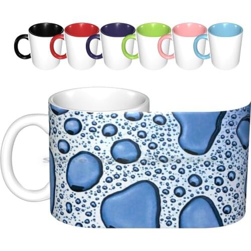 Droplets Ceramic Mugs Coffee Cups Milk Tea Mug Droplet Water Metal Blue Abstract Slick Cool Creative Trending Vintage Gift