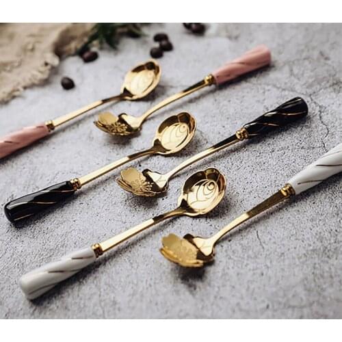 8PCS Coffee Spoon Vintage Teaspoon Fork Mini Royal Style Flower Stainless Steel Spoon Espresso Spoon Dessert Spoon