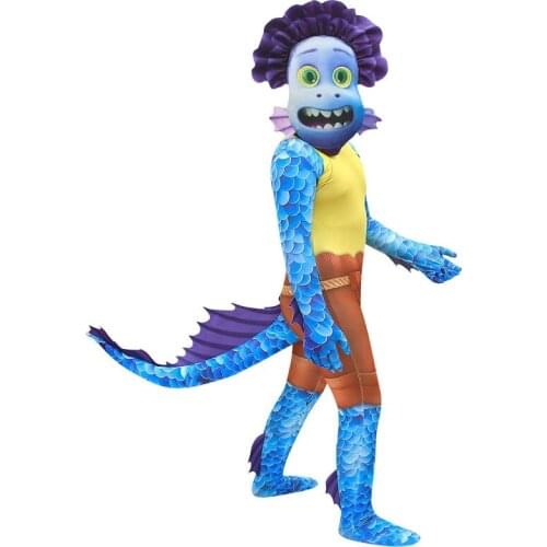 2021 Luca Cosplay Costume For Big Boy Girl Jumpsuit Set Halloween Kid Fish Romper+Hat 2PC Outfit Children Tracksuit Suit