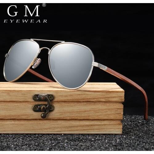 GM Classic Wood Sunglasses Pilot Metal Frame Wooden Sunglasses Men Metal Driving Luxury Shades UV400 gafas de sol mujer S2801
