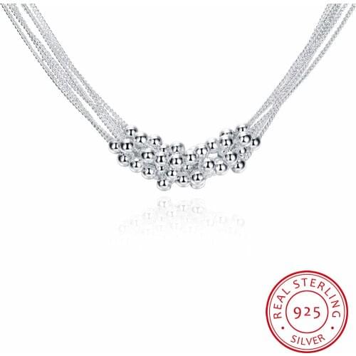 925 Silver Necklace for Women Fine Jewelry Wholesale Real Pure Six Tassels Beads collares OL Female Simple Special Brand Gift