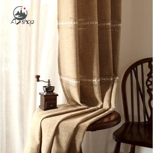 Customized American Retro Simple Modern Thick Linen Balcony Shading and Home Decoration Curtains for Living Dining Room Bedroom