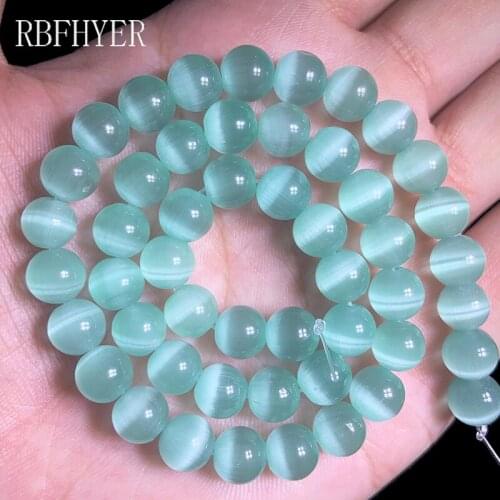 RBFHYER Natural Opal Vegetation Green Cats Eye Stone Round Loose Spacer beads for Jewelry making DIY bracelets Wholesale