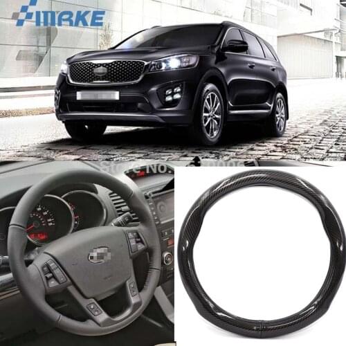 SmRKE Car Accessories For Kia Sorento Black Carbon Fiber Leather Steering Wheel Cover Sport Racing Car Styling