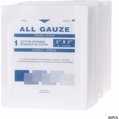 50Pcs Sterile Gauze Pads 3x3'' Non-Stick Medical Absorbent Cotton Swabs Health