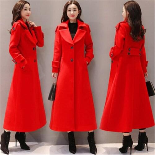 Trench Coat Black Overcoat Female Fashion Long Woolen Coat Women 2021 New Autumn Winter X-Long Wool