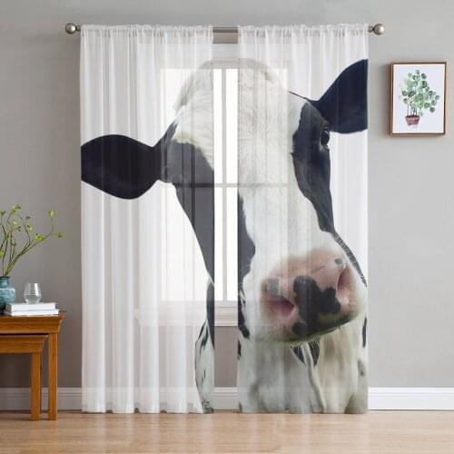 Cow Black White Animal Tulle Curtains for Living Room Bedroom Decor Chiffon Sheer Voile Kitchen Window Curtain
