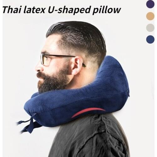 Thailand Natural Latex Neck U-shaped Pillow Nap Travel Neck Pillow Airplane Pillow U-shaped Removable and Washable Comfortable