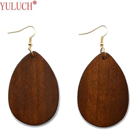 YULUCH Ethnic Personality Design African Natural Wooden Water Drop Pendant for Vintage Fashion Woman Jewelry Earrings Gift