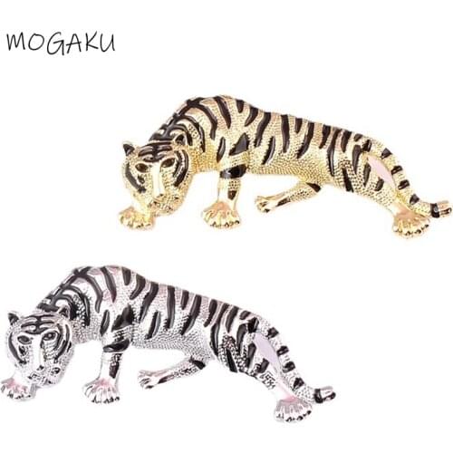 MOGAKU Gold Color Enamel Tiger Brooches 2022 Trendy Design Zodiac Animal Metal Brooch Pins for Women and Men Accessories Jewelry