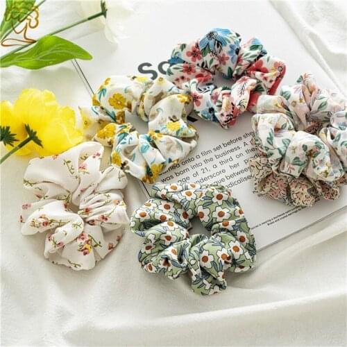 Scrunchies Pack Women 2021 New Garden Flower Print Elastic Hair bands Korean Headbands Hair Ties Girls Hair Accessories