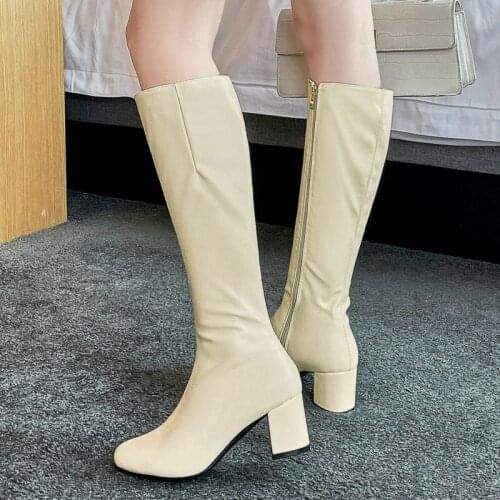 2021 Fashion Knee High Boots Comfortable Low Heel Women Boots Autumn Winter Zipper Long Boots Big Size 34-43