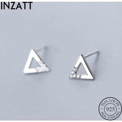 INZATT Real 925 Sterling Silver Zircon Triangle Stud Earrings Fashion Women Fine Jewelry Party Cute Minimalist Accessories Gift