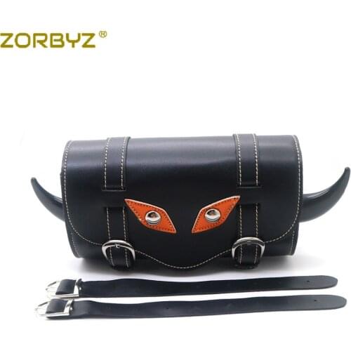 ZORBYZ New Universal Motorcycle Black PU Leather Handlebar Sissy Bar Saddlebag Tool Bag For Harley Honda Yamaha
