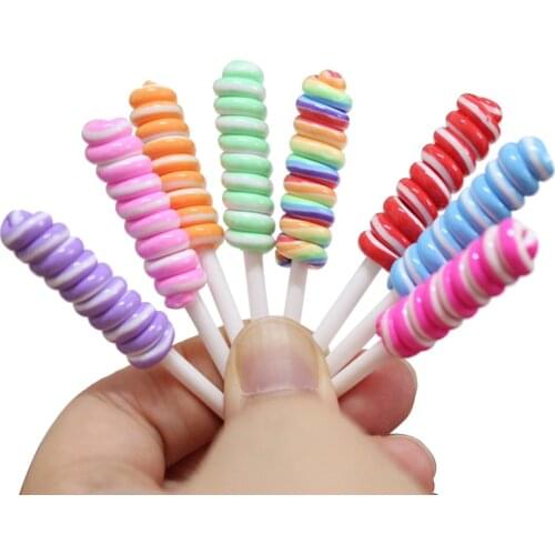 10Pcs Simulation Polymer Clay Spiral Lollipop DIY Craft Supplies Kids Hairpin Phone Shell Decor Food Toys Pen Pendant Materials