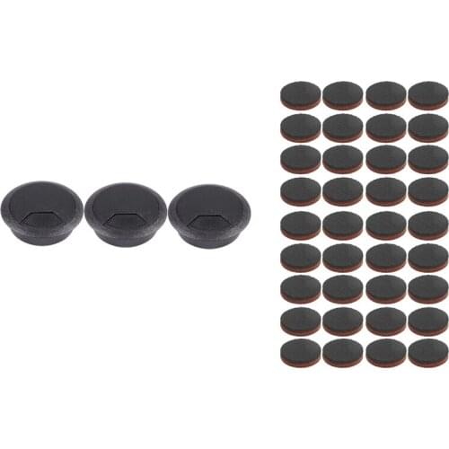 3 Pcs 50Mm Drill Hole Dia Desk Wire Cord Cable Grommets Cover Black With 36 Pcs 1 Best Non Slip Feet Floor Protectors
