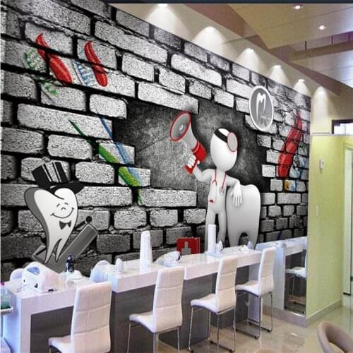 Beibehang Custom 3d wallpaper 3D brick wall doctor dentist horn villain wallpapers decorative wall decoration
