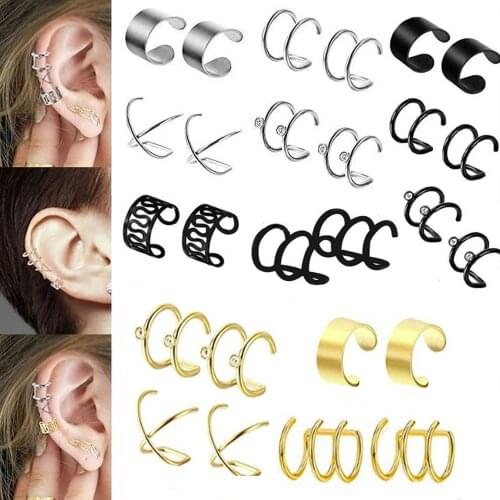 12Pcs/Set Ear Cuffs Gold Ear Cuff Clip Earrings Women Earcuff No Piercing Fake Earrings Men Women Jewelry