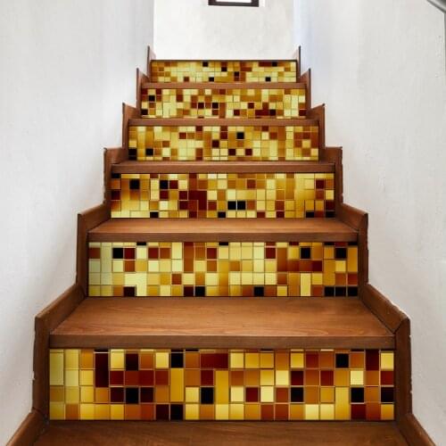 6 Pieces/Set Creative DIY 3D Stairway Stickers Gold Mosaic Tile Pattern for Room Stairs Decoration Home Decor Floor Wall Sticker