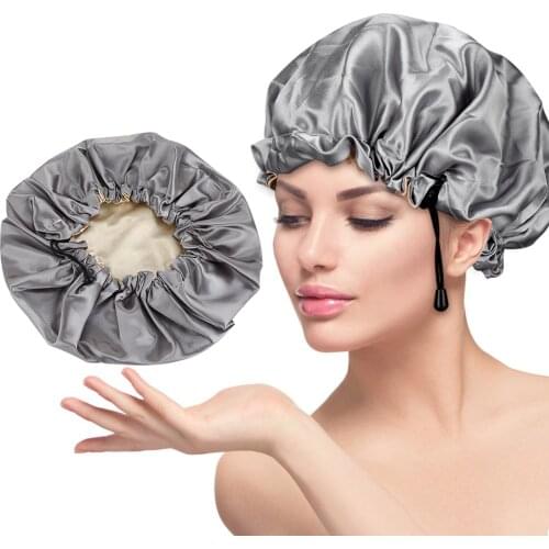 Satin Bonnet Elastic Band Heating Deep Conditioning Heat Cap Steamer Adjustable Silk Sleeping Cap Hairdressing Hair Care Beauty