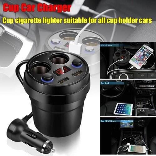 Car Charger 2 USB DC/5V 3.1A Cup Power Socket Adapter Cigarette Lighter Splitter Mobile Phone Chargers With Voltage LED Display