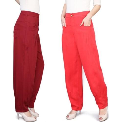 Women spring and summer new high waist large size Tencel wide leg pants Harem pants mother summer loose casual trousers
