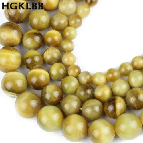 HGKLBB Gold tiger eye Natural Stone Round spacer Loose Beads For Jewelry making 6/8/10/12MM charms bracelet accessories DIY
